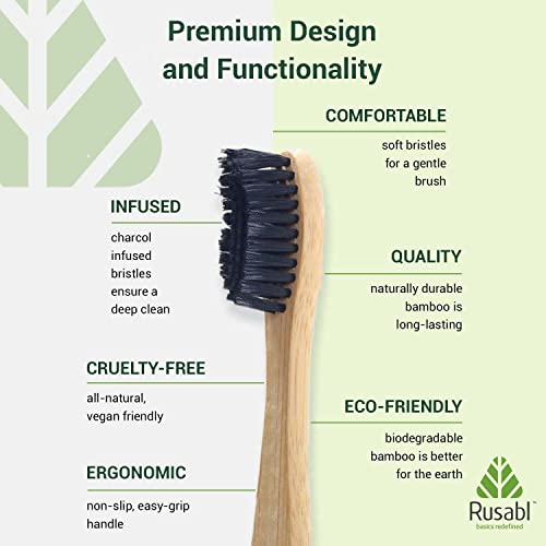 Rusabl Organic Bamboo Toothbrush for Adults (Pack of 2) Manual, Charcoal Activated Soft Bristles, Identification Marks, Biodegradable, Anti-Bacterial, Eco-friendly, Natural - Image 3