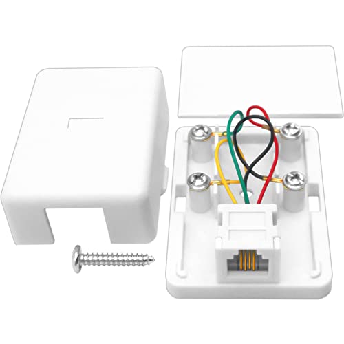 NECABLES Phone Jack Surface Mount Single Port Telephone Jack Box 4 Screw Terminals to 1 RJ11 6P4C Female White - Image 2
