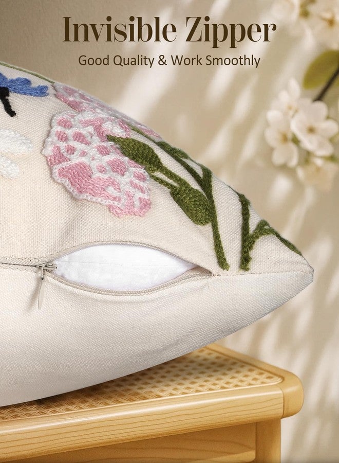 Kokaaee Embroidered Throw Pillow Covers 20x20 Inch - Summer Boho Decorative Pillow Cover with Zipper for Living Room Couch Sofa Bed Aesthetic Design Retro Flower Linen Cushion Pillowcase - Image 3