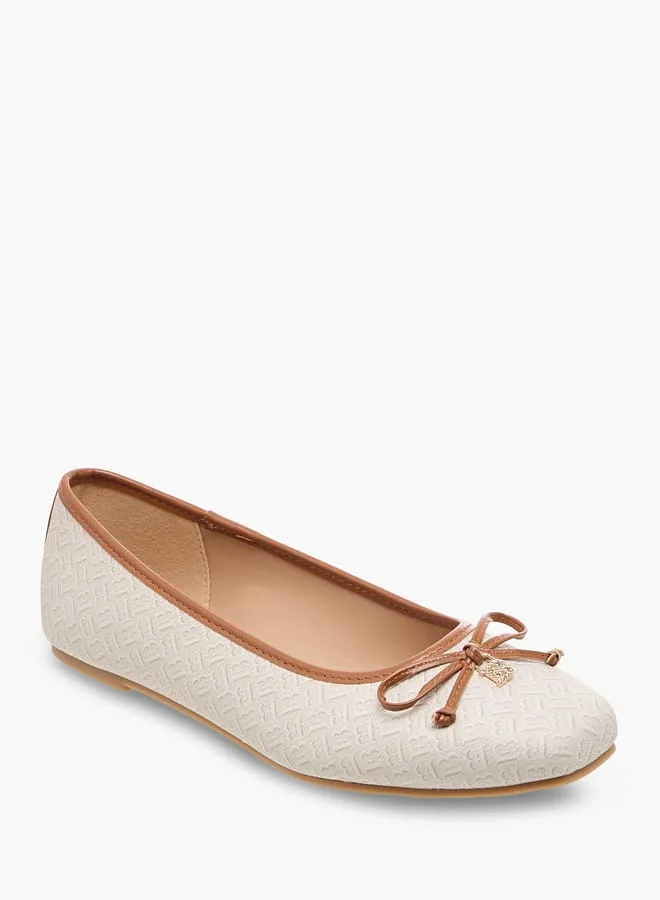 Flora Bella By Shoexpress Women's Monogram Print Slip-On Ballerina Shoes with Bow Detail