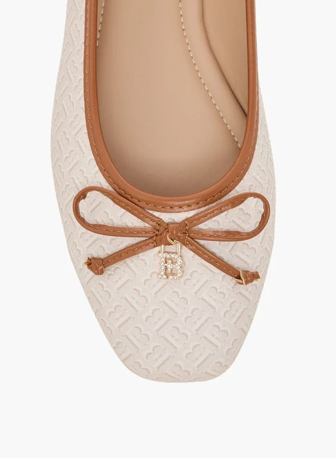 Flora Bella By Shoexpress Women's Monogram Print Slip-On Ballerina Shoes with Bow Detail