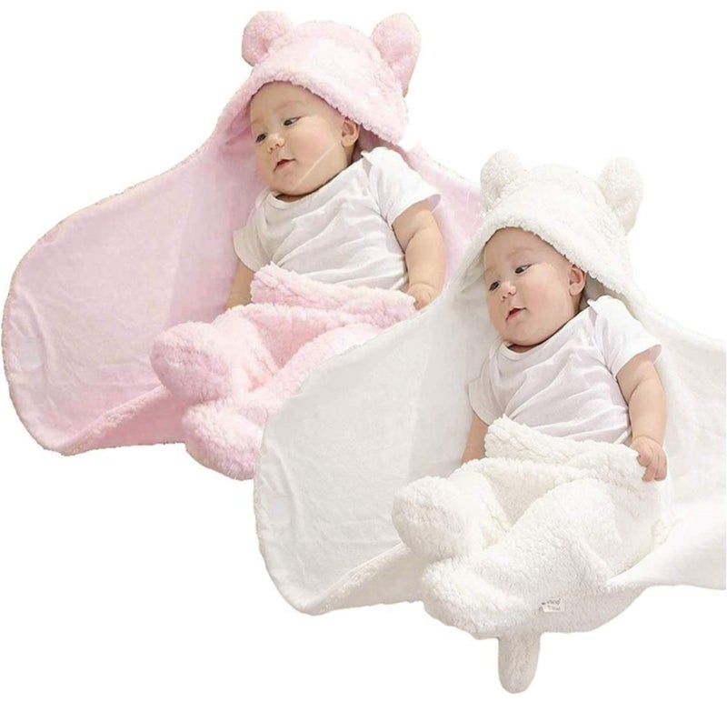 BRANDONN Fleece All Season Hooded Solid Supersoft 3 in 1 Wrapper Sleeping Bag Blanket (Pink and White) -Pack of 2 - Image 1