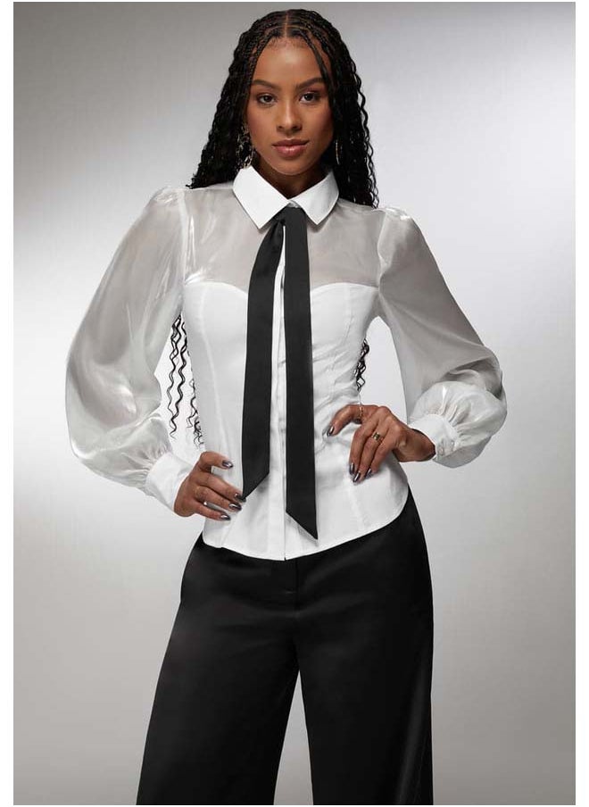 bebe Organza Sweetheart Illusion Combo Poplin Blouse  - Image 2