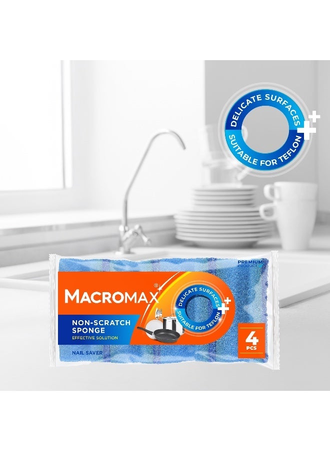 Macromax Non-Scratch Nail Saver Sponge – 4 Pieces Set | Dual Layer Soft Dishwashing Sponges - Image 3