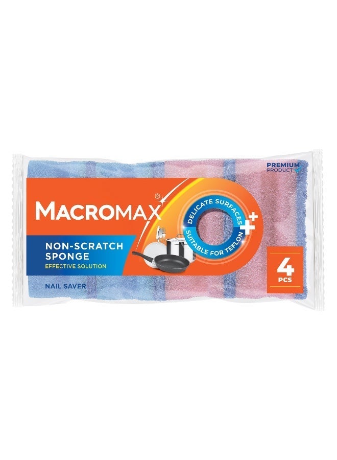Macromax Non-Scratch Nail Saver Sponge – 4 Pieces Set | Dual Layer Soft Dishwashing Sponges - Image 1