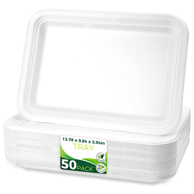 BIRCHIO 50Pack 14 Heavy Duty Disposable Rectangle Food Trays Compostable Extra Large Paper Platter Plates Serving Crawfish Lobster Crab for Party BBQ Crawfish Boil Accessories