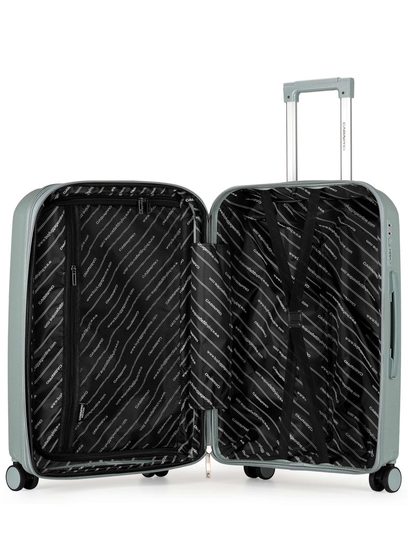 CABINPRO - Unisex Expandable PP Fashion Trolley Lightweight Hard Shell Spinner luggage with 360° Degree 4 Twin Wheel and Double Zippers CP003-Green - Image 1