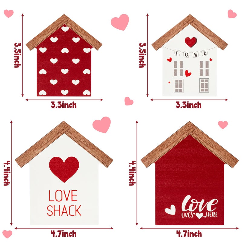 WATINC 4PCS Valentine House Shaped Wooden Tiered Tray Sign Table Decor, Happy Valentine's Day Tabletop Wood Centerpiece, Romantic Sweet Love Shack Decoration for Wedding Engagement Party - Image 2