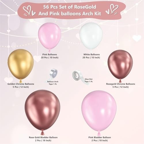 YOURS DECOR 56 Pcs Set of Pink, Rose gold balloons garland kit for Birthday decoration, Anniversary Celebration, Baby Shower, Home Party Decoration items - Image 2