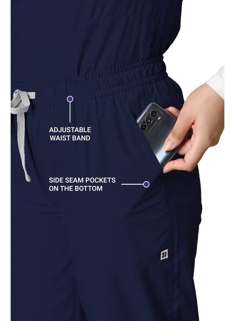 KNYA Classic Women's 5-Pocket Mandarin Collar Scrub Suit| Regular fit | Short Sleeves | For Doctors (L, NAVY BLUE) - Image 4