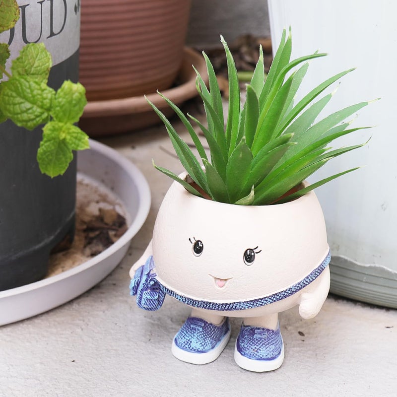 UMESONG Smily Face Planter Pot with Cute Bag Resin Head Planters for String of Pearls Plant Live Unique Succulent Pots with Drainage Hole for Indoor Outdoor Plants Gift IdeaI for Mother Day - Image 1