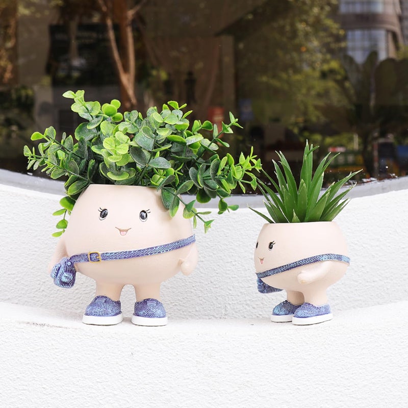 UMESONG Smily Face Planter Pot with Cute Bag Resin Head Planters for String of Pearls Plant Live Unique Succulent Pots with Drainage Hole for Indoor Outdoor Plants Gift IdeaI for Mother Day - Image 5