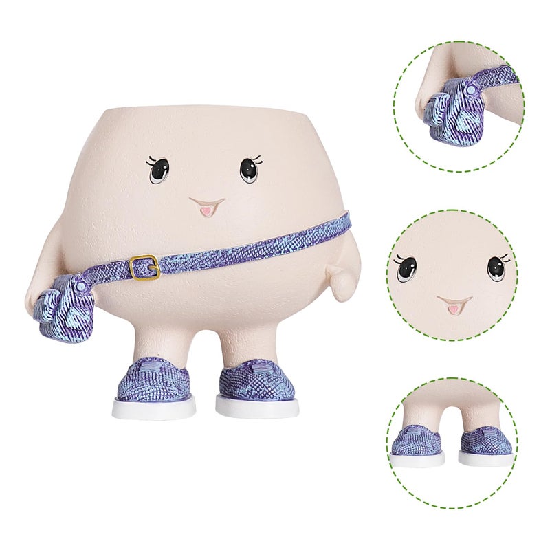 UMESONG Smily Face Planter Pot with Cute Bag Resin Head Planters for String of Pearls Plant Live Unique Succulent Pots with Drainage Hole for Indoor Outdoor Plants Gift IdeaI for Mother Day - Image 4