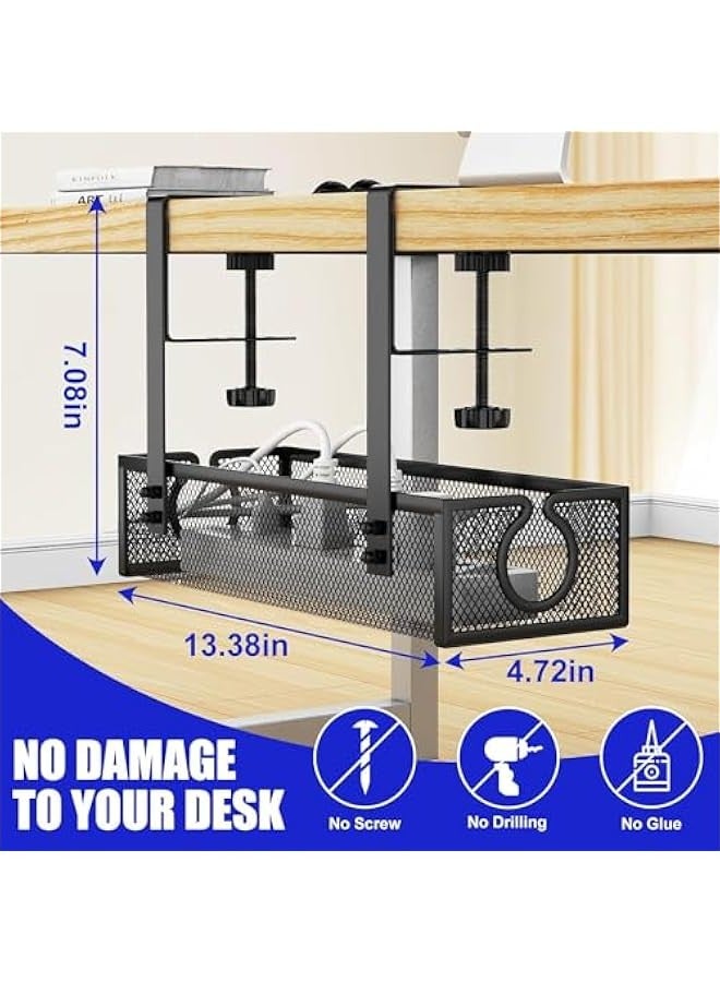 TRASSLE Under Desk Cable Management Tray, 13.4'' No Drill Steel Desk Cable Organizers, Wire Management Tray Cable Management Rack, Desk Cable Tray with Wire Organizer and Desk Cord Organizer  - Image 2