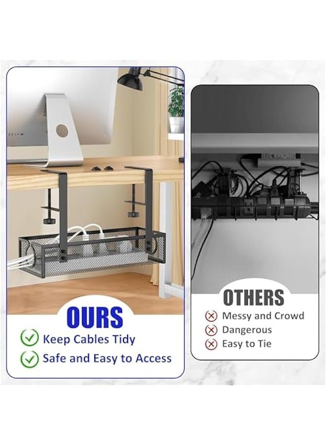 TRASSLE Under Desk Cable Management Tray, 13.4'' No Drill Steel Desk Cable Organizers, Wire Management Tray Cable Management Rack, Desk Cable Tray with Wire Organizer and Desk Cord Organizer  - Image 4