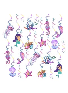 Excefore Mermaid Hanging Swirl Decorations 20 PCS Double Sided Print Mermaid Themed Foil Swirls Dangling Ceiling Streamers Wall Decals for Kids Girls Birthday Baby Shower Under the Sea Party Supplies  - Image 1