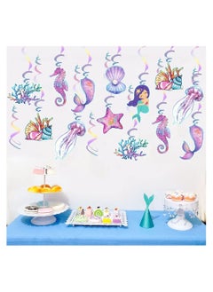 Excefore Mermaid Hanging Swirl Decorations 20 PCS Double Sided Print Mermaid Themed Foil Swirls Dangling Ceiling Streamers Wall Decals for Kids Girls Birthday Baby Shower Under the Sea Party Supplies  - Image 3