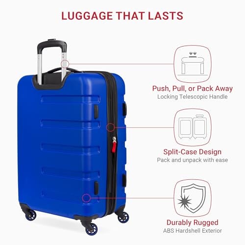 SWISSGEAR سويس جير 7366 حقيبة سفر صلبة قابلة للتوسيع بعجلات دوارة، كوبالت، مقاس متوسط 23 بوصة - Image 2