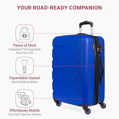SWISSGEAR سويس جير 7366 حقيبة سفر صلبة قابلة للتوسيع بعجلات دوارة، كوبالت، مقاس متوسط 23 بوصة - Image 3