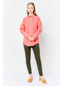 ESPRIT Women Spread Collar Long Sleeve Plain Shirt, Carrot Red  - Image 4