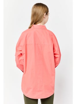 ESPRIT Women Spread Collar Long Sleeve Plain Shirt, Carrot Red  - Image 3