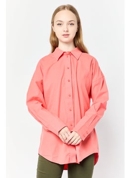 ESPRIT Women Spread Collar Long Sleeve Plain Shirt, Carrot Red  - Image 1