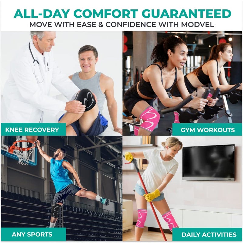 Modvel 2 Pack Knee Brace for Women & Men - Workout Knees Compression Sleeve for Knee Pain Relief Joint Support for ACL, Arthritis, Meniscus Tear Knees Brace for Sports, Rodilleras para Gym Fitness - Image 5