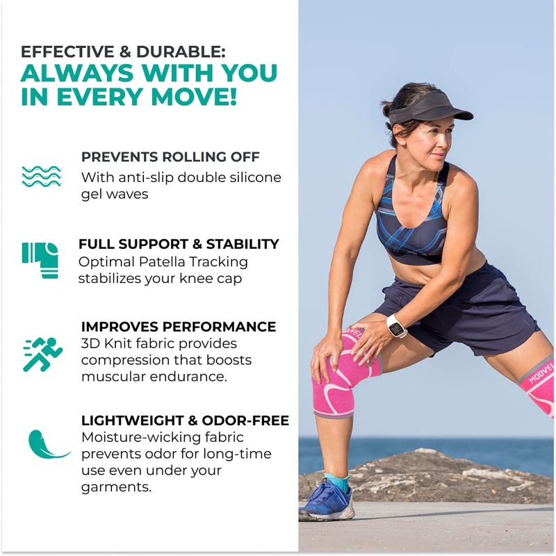 Modvel 2 Pack Knee Brace for Women & Men - Workout Knees Compression Sleeve for Knee Pain Relief Joint Support for ACL, Arthritis, Meniscus Tear Knees Brace for Sports, Rodilleras para Gym Fitness - Image 4