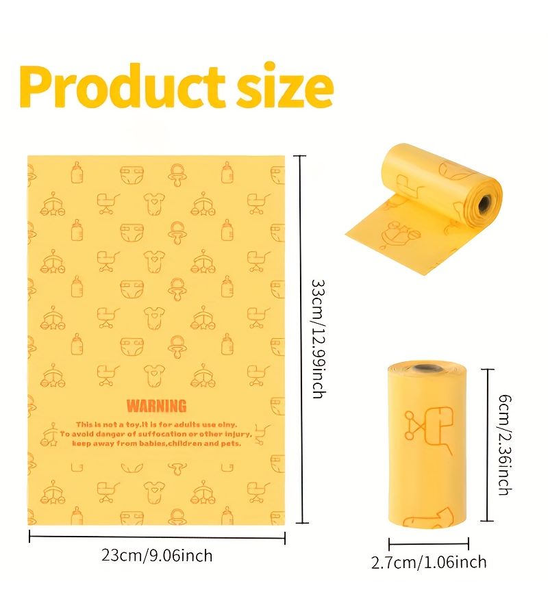 240 Yellow Pieces Disposable Diaper Waste Bags With Long Dispenser For On The Go Use - Image 2