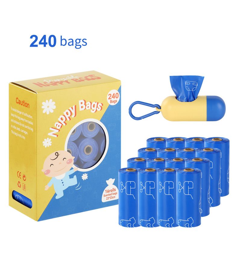 240 Yellow Pieces Disposable Diaper Waste Bags With Long Dispenser For On The Go Use - Image 1