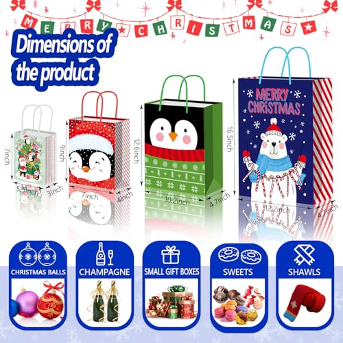 WLUSEAXI 24 Pack Christmas Gift bags Assorted Sizes with 24 Gift TagsChristmas Paper Bags with Handle6 Jumbo 6 Large 6 Medium 6 Small Holiday Gift Bags for KidsXmas PresentsXmas Party Favors - Image 3