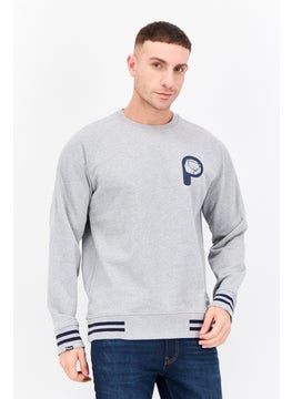 Men Crew Neck Brand Logo Long Sleeves Sweatshirt, Grey