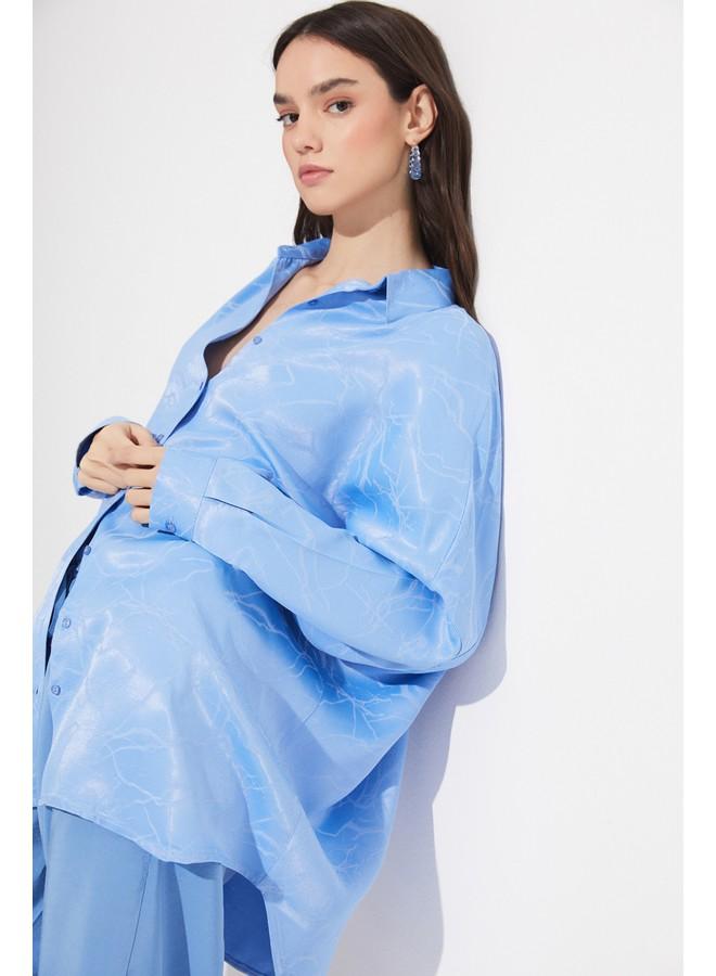 جون قميص نسائي واسع من الفيسكوز بلون أزرق فاتح - Image 3