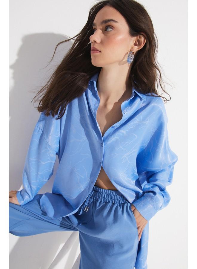 جون قميص نسائي واسع من الفيسكوز بلون أزرق فاتح - Image 4