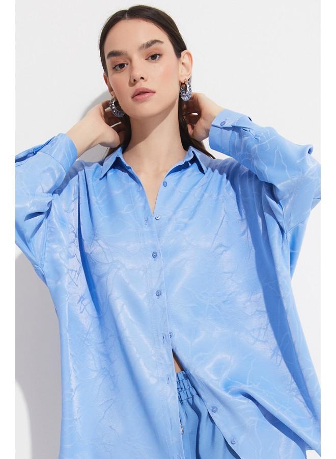 جون قميص نسائي واسع من الفيسكوز بلون أزرق فاتح - Image 2