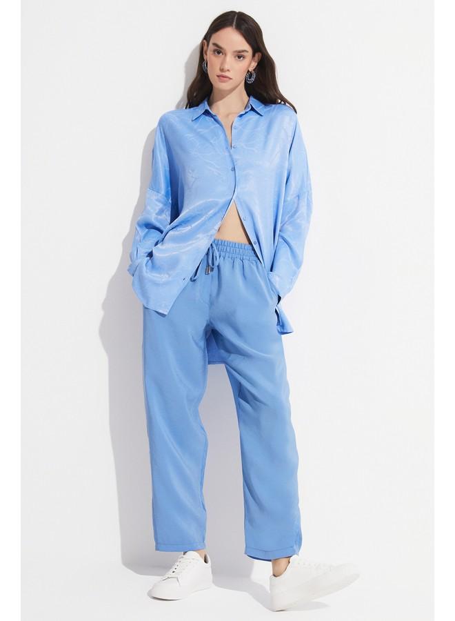 جون قميص نسائي واسع من الفيسكوز بلون أزرق فاتح - Image 1