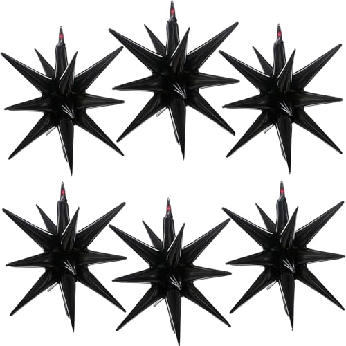 BBPOOL 6 Pcs Black Star Balloons22 Inch Black Starburst Balloons Star Foil Mylar Balloons for Birthday Party Wedding Christmas Anniversary Graduation Decorations - Image 1