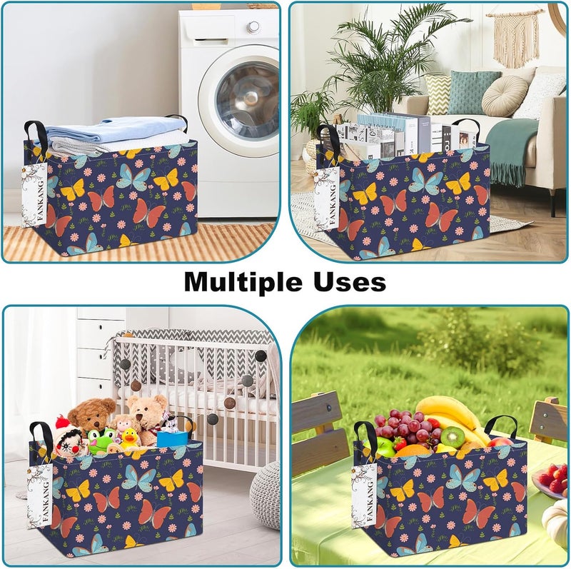 FANKANG Storage Bins, Nursery Hamper Canvas Laundry Basket Foldable with Waterproof PE Coating Large Storage Baskets for Kids Boys and Girls, Office, Bedroom, Clothes,Toys(Rec-Colorful Butterfly ） - Image 4