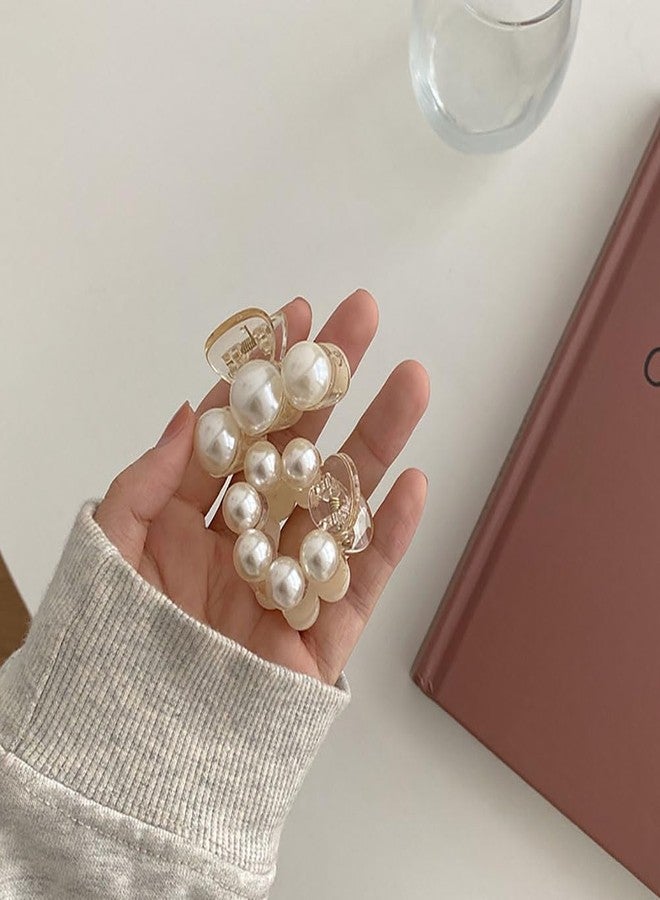 ccHuDE 3 Pcs Faux Pearl Hair Claw Clips - Small Pearl Jaw Hair Clips - Strong Hold Hair Clips - Image 2