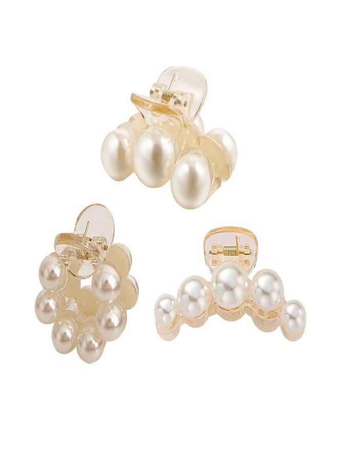 ccHuDE 3 Pcs Faux Pearl Hair Claw Clips - Small Pearl Jaw Hair Clips - Strong Hold Hair Clips - Image 1