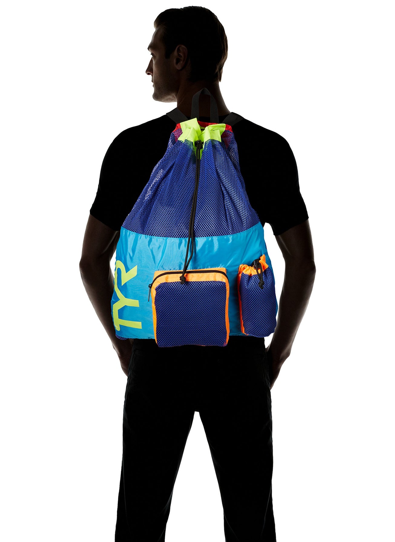 TYR TYR Big Mesh Mummy Backpack for Wet Swimming, Gym, and Workout Gear, Blue/Yellow  - Image 2