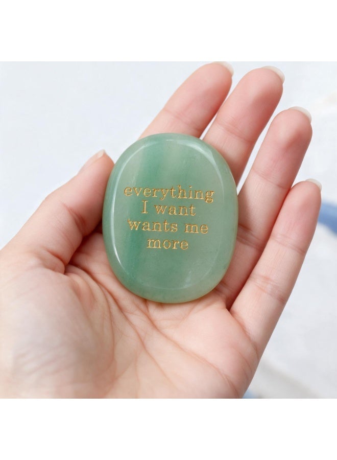 Engraved Affirmation Palm Worry Stone, Natural Pocket Crystal 45×35×6mm - Image 2