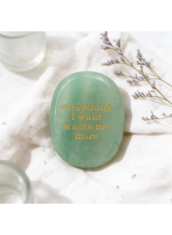 Engraved Affirmation Palm Worry Stone, Natural Pocket Crystal 45×35×6mm - Image 1