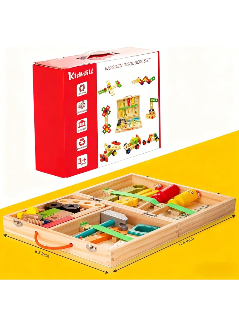 ARGT Wooden Tool Kit for Kids | 33PCS Educational Construction Toy Set with Toolbox, Pretend Play Building Tools for Boys and Girls - Image 5