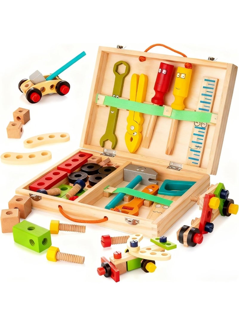 ARGT Wooden Tool Kit for Kids | 33PCS Educational Construction Toy Set with Toolbox, Pretend Play Building Tools for Boys and Girls - Image 1