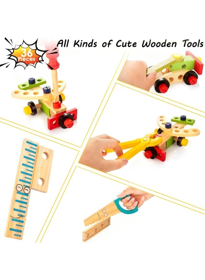 ARGT Wooden Tool Kit for Kids | 33PCS Educational Construction Toy Set with Toolbox, Pretend Play Building Tools for Boys and Girls - Image 3