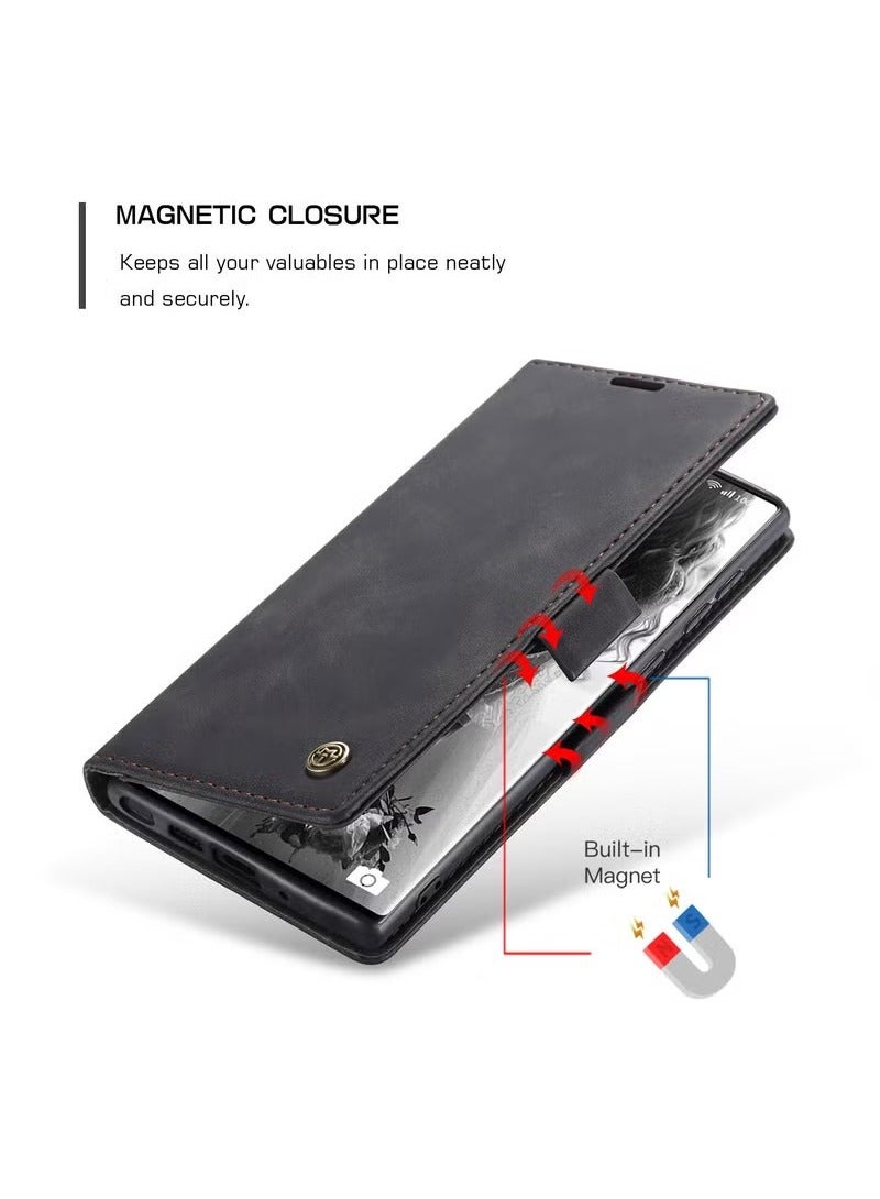 For Samsung Galaxy S23 Ultra Case, Luxury Leather Wallet Cover, Leather Wallet Case Classic Design with Card Slot and Magnetic Flip Flip Folding Case Black - Image 3