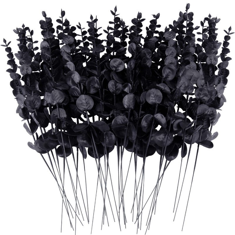 FEQO 36 Pcs Black Eucalyptus Stems Artificial Eucalyptus Leaves Decor Eucalyptus Branches Fake Eucalyptus with Fake Leaves 15 inch Faux Eucalyptus Stem for Vase Wedding Bouquet Home