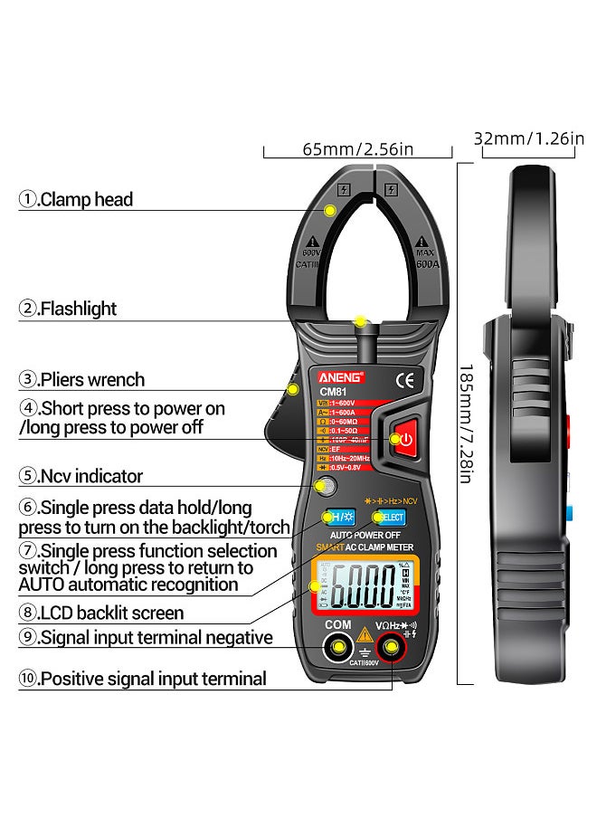 CM81 Smart AC Clamp Meter Clamp Type Multimeter 6000 Counts Auto Range Voltmeter 600A Ammeter Resistance Meter with Flashlight - pzsku/Z70416FFCABE97FABE2ECZ/45/_/1711704929/c69f145f-79c9-435a-8532-25ba4c9922b6