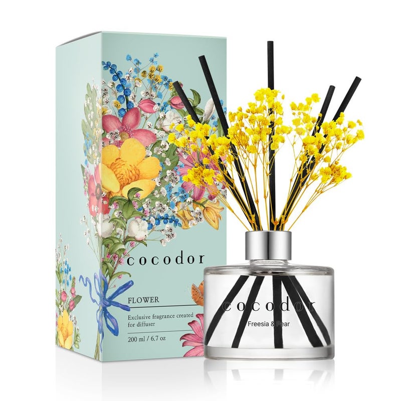 Cocodor Preserved Flower Reed Diffuser/Freesia&Pear/6.7Oz/1Pack / Home Fragrance Scent Essential Oil Stick Diffuser For Bedroom Bathroom Home D?Cor - Image 1